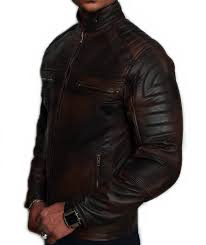 Mens Biker Vintage Motorcycle Distressed Brown Cafe Racer Leather Jacket Amazon Co Uk Cloth Cafe Racer Leather Jacket Leather Jacket Brown Leather Jacket Men