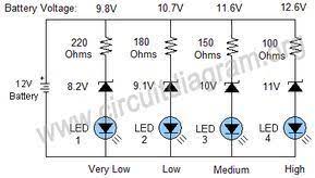 Simple 12v Battery Status Indicator Circuit Diagram Electronic Circuit Design Circuit Diagram Electronic Circuit Projects