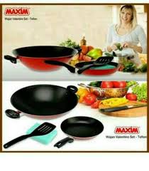 Maxim teflon hero wok xii. Maxim Valentino Set Panci Wajan Teflon Spatula Sponge Shopee Indonesia