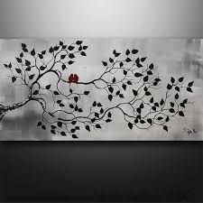 Black And White Tree Artwork Abstract Painting Modern Original Painting Tree Birds Painting Art Black White Red Large 48 X24 Painting Modern Abstract Painting Tree Painting Abstract