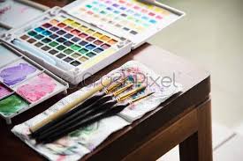 Shop a wide selection of painting palettes online. Water Colour Palette Box With Brushes Set Water Colour Painting Stock Photo Crushpixel