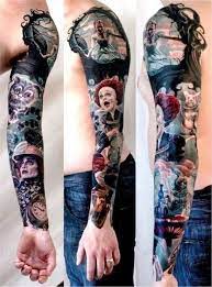 See more ideas about collage tattoo, tattoos, cool tattoos. Tim Burton S Alice In Wonderland Full Color Cinematic Collage Sleeve Arm Tattoo Wonderland Tattoo Sleeve Tattoos Tattoos