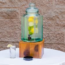 The hot water button has a safety lock to prevent. Cal Mil 2 Gallon Vintage Glass Beverage Dispenser W Base Infusion Chamber