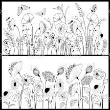 Set Of Floral Banners In White And Black Blumenzeichnung Illustration Blumen Zeichnung