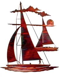 This sign works well on the wall at a beach house, lake house, or pool. 24 Sail Boat By Artist Neil Rose Sailboat Metal Wall Art Outdoor Metal Wall Art Metal Wall Art Metal Tree Wall Art