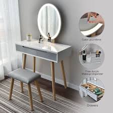 Miroir sur gifi.fr découvrez toute notre sélection de produits paiement en 3x sans frais livraison gratuite Coiffeuse Led Table De Maquillage Avec Miroir Coiffeuse Et Tabouret Miroir Ovale 2 Tiroirs