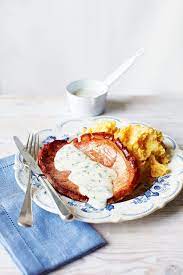Gammon Steaks With Creamy Parsley Sauce And Root Veg Mash Recipe Delicious Magazine Recipe Gammon Steak Recipes Gammon Recipes