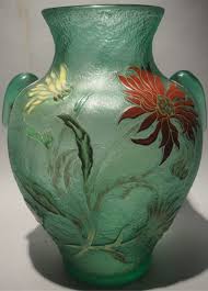 Emile Galle 1846 1904 Dahlias Important Vase Balustre A Deux Larmes Modelees Et Collees A Chaud En Chute De L Epauleme Unusual Art Antique Vase Glass Art