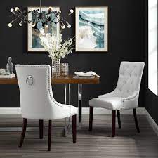 Save now with 5% off david i cream diamond tufted dining chair. Inspired Home Faith Leather Pu Dining Chair Set Of 2 Tufted Ring Handle Chrome Nailhead Finish White Walmart Com Velvet Dining Chairs Tufted Dining Chairs Dining Chairs