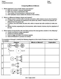 Worksheet Comparing Mitosis And Meiosis Editable Mitosis Meiosis Worksheets