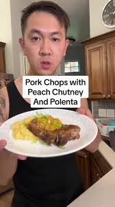 Pork Chops with Peach Chutney and Polenta #food #foodie #foodtok #Oklahoma  #Asian #hungry #cooking @Jonathan Le