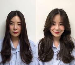 How Hard Is It To Maintain The Korean Curtain Bangs Hairstyle Shown On The Right My Hair Is Currently St Hair Styles Korean Long Hair Haircuts Straight Hair