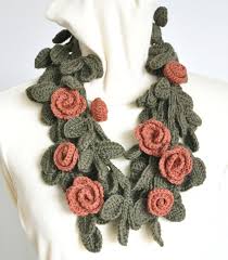 Vitality Brick Red Crochet Flowers And Leaves Scarf Lariat Etsy Crochet Flowers Crochet Jewelry Crochet Garden