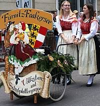 For an even wackier idea, come to the beer olympics as a walking beer can. Dirndl Wikipedia