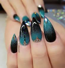 Glitter Black And Blue Ombre Nails Blue Turquoise Black Ombre Glitter Nail Polish Neutral Nail Colors Rhinestones In 2020 Fall Nail Designs Stiletto Nail Art Cute Nails For Fall