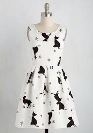 Good Mews Travels Fast Dress Mod Retro Vintage Dresses Modcloth Com Cat Print Dress Retro Vintage Dresses Retro Style Dress