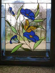 17 X 20 Blue Flowers Copper Foil Stained Glass Not For Sale But Similar Available 300 Stain Glass Window Art Glass Window Art Stained Glass Paint