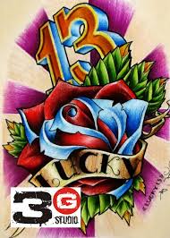 Lucky 13 Tattoo Meaning Google Search Lucky 13 Lucky Tattoo Rose Drawing