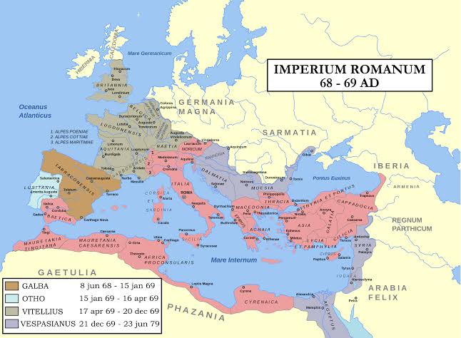 Territories controlled during the Year of the Four Emperors, AI generated