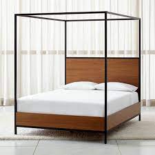 Black metal canopy bed queen. James Walnut With Black Frame Queen Canopy Bed Crate And Barrel Uae