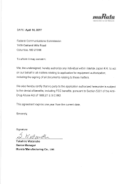 It is a document written to delegate authority or give official permission to perform a particular action on behalf of the authorizer. Lb1ld Communication Module Attestation Statements Authorization Letter Murata Manufacturing