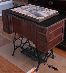 Antique Sewing Table Redo Mod Podge Transfer Table Machine A Coudre