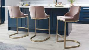 15 kitchen bar stools that are as chic as they are comfortable. Form Blush Pink Velvet Brass Bar Stool With Backrest Set Of 2 Brass Bar Stools Modern Kitchen Stools Contemporary Bar Stools