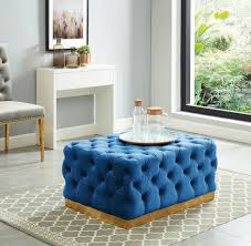 Browse a great selection of navy, light & dark blue footstool & ottoman styles including cocktail, coffee table, storage, leather & tufted. K Living Portia Tufted Velvet Ottoman In Navy Blue With Stainless Steel Brush Gold Base Walmart Canada