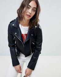 Pull Bear Cropped Leather Look Biker Jacket In Black Womens Spring Coat Jackets Leather Denim