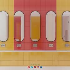 حمامات الأطفال بألوان وتصاميم مرحة لإحدى المدارس الخاصة في قطاع غزة انتاج قسم التصميم في شركة الغفري بإستخدام بلاط موديلات من شركة Fabresa الاسبانية بإستخد