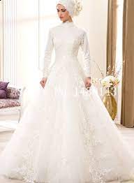 Collar Muslim Wedding Dress Dubai Islamic Bridal Wedding Dresses Gown Gaun Perkawinan Gaun Pengantin Renda Gaun Pengantin Muslim