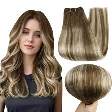 Amazon.com : Full Shine Hair Extensions Wefts Human Hair Sew In 16 Inch  Balayage Real Remy Human Hair Color 6 Brown Fading To 60 Blonde And 6 ...