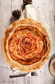 For this dish, the potatoes are thinly sliced (i used a mandolin, but you don't need one to make this dish), layered in a frying pan with goat cheese and caramelized. Sweet Potato And Goat Cheese Flower Quiche Cooking My Dreams