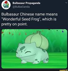 Bulbasaur Chinese Name Means Wonderful Seed Frog Which Is Pretty On Point Ifunny Bulbasaur Pokemon Memes Pokemon Funny
