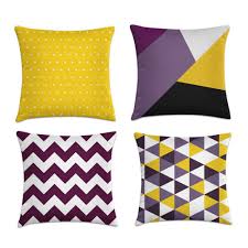 Capa De Almofada Amarela E Cinza Kit 4 Capas Almofadas Roxo Geometrico Kombigode Store Almofadas Roxas Almofadas Capas De Almofadas