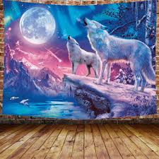 😍get neon wolf galaxy keyboard theme, grab the chance to make your phone more stylish and trendy than ever before! Buy Dbllf Cool Wolf Tapestry Fantasy Animals Moon Tapestry For Boys Men Bedroom Colorful Aesthetic Blue Galaxy Mountian Forest Tapestry 80 60 Flannel Large Art Tapestries For Living Room Dorm Dbls855 Online In
