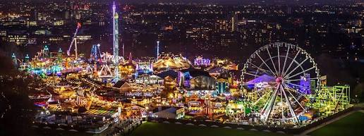 Hyde Park Winter Wonderland's sprawling fairground layout, AI generated