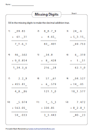 Missing Digits Column Addition Decimals Decimals Addition