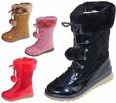 Details About Girls Warm Linned Boots Pom Pom Winter Christmas High Top Quilted Ankle Shoes