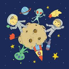Cartoon Space For Children. Moon, Stars, Planet, Asteroid ...