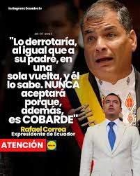 Correa desafía a Noboa: "Que me deje regresar y lo derroto en una sola  vuelta". El expresidente Rafael Correa volvió a causar revuelo político  tras lanzar un fuerte mensaje en redes sociales