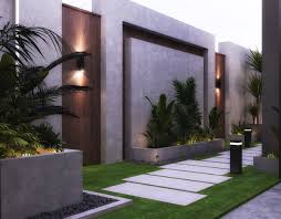 The contrast between the two is created by the smooth floated finish of the planter wall making it the stronger of the two design elements. Landscape Villa Design On Behance