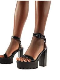 Deja Vu Cleated Platform Block Heels In Black Croc From Public Desire On 21 Buttons