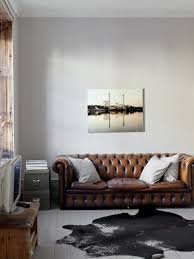 Living Room Grey Light Grey Walls Brown Leather Sofa Fur Carpet Mural Home Decor Home Interior
