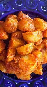 Spanish Roasted Potatoes With Tomato Sauce Patatas Bravas Recipe Tapas Recipes Roasted Potatoes Tapas Dishes
