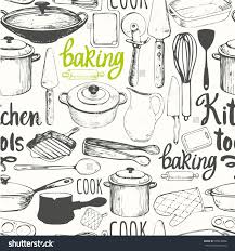Seamless Background With Kitchen Appliances And Tools Menu Pattern Vector Illustration With Funny Cooking Tools Illustration Seamless Background Illustration