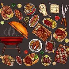 Set Of Vector Illustrations Elements For Barbecue Barbecue Food Meat Png And Vector With Transparent Background For Free Download Vector Illustration Recipe Drawing Food Drawing