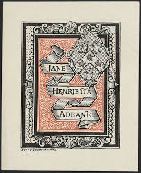 Henrietta Jane Adeane Bookplate By Harry Soane 1883 Printed In Black And Red Within A Picture Frame A Lozenge Escu Book Plates Bird Book Ex Libris