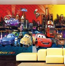 3d Cartoon Lightning Mcqueen Cars Wallpaper For Kids Room Kids Room Wallpaper Disney Cars Wallpaper Mural Wallpaper