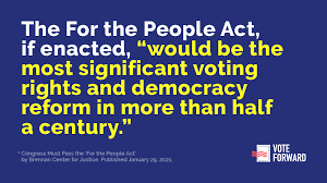 This bill, which would be more aptly named the 'for the incumbents act' is nothing more than a federal power grab of election procedures across the country, but they will need to get 60 votes in the united. Vote Forward On Twitter Hr1 The For The People Act Is Expected To Pass The House Tonight What S In This Big Historic Bill Thread Incoming Https T Co Qea4zcfvgp